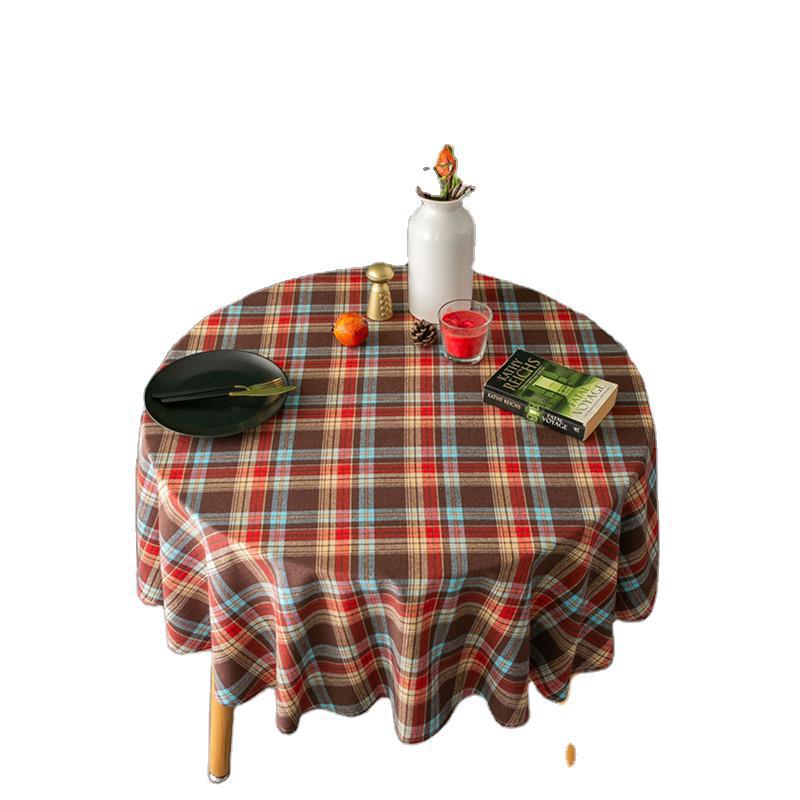 Retro Plaid Nordic Green Plaid Household Cotton Table Cloth Round Christmas Table Cloth